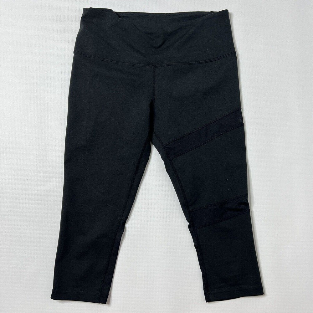 ZYIA Active Black Mesh Perfectly Plush Hi-Rise Crops Leggings - Size Small